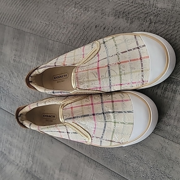 Coach Beale Multicolor Plaid Logo Slip On Shoes Sneakers Size 8 B - Picture 2 of 8
